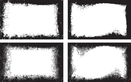 Grunge frame, Set of Four Distressed Grunge Borders and Frames, Set of black and white grunge frames with texture and paint splatter border design vector
