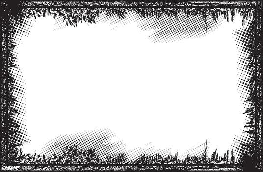 grunge frame with halftone dot border, a black and white drawing of a frame with a grunge effect vector