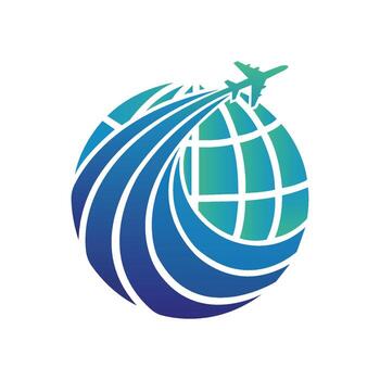 Globe with airplane and swoosh lines, representing travel vector