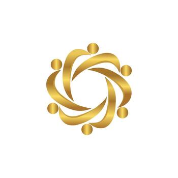 Golden abstract circular design with interconnected elements and dots vector