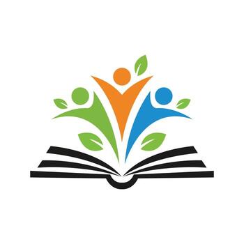 Open book with three abstract figures and leaves vector