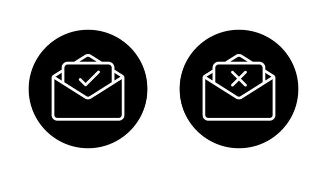 Open email with check and cross icon. Email envelope line symbol in black circle vector