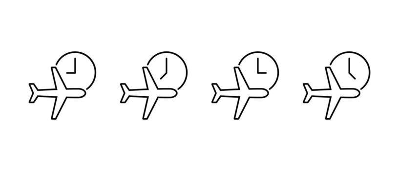 Airplane delay icon in line style. Flight schedule with clock symbol vector