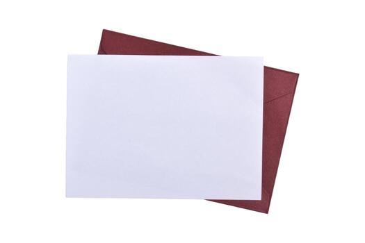 Two Rectangular Paper Sheets, One White and One Dark Red, Overlapping on White Background. photo