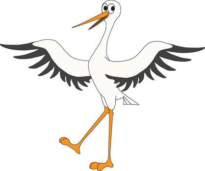 A funny and friendly stork is flapping its wings and smiling vector