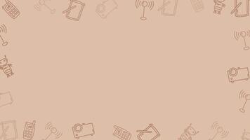 beige teknologi klotter bakgrund med mobil telefoner, robotar, och trådlös signal ikoner runt om tömma kopia Plats. video