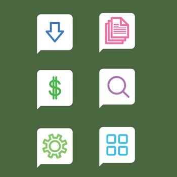 colección de moderno plano íconos para web diseño y móvil aplicaciones, presentando símbolos para menú, pago, y documentos vector