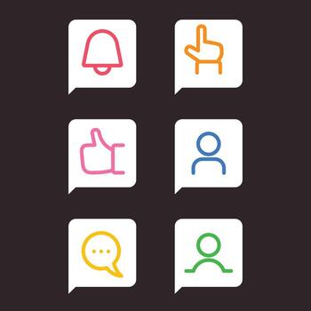 un vibrante colección de resumido usuario interfaz iconos, Perfecto para web y móvil aplicaciones, representando notificaciones, gustos, mensajes, y usuario perfiles en un moderno, atractivo estilo vector