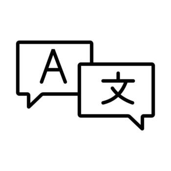 Minimalist Language Translator Symbol, Outline Graphic Showing Two Speech Bubbles with Different Alphabets. vector
