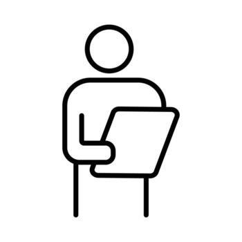 Simple Line Icon of Person Holding and Reading Tablet or Document for Information Access vector