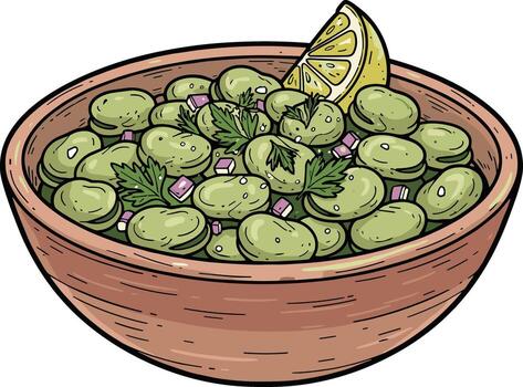 Hand Drawn Lima Bean Salad with Lemon and Onion in Bowl Illustration vector