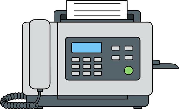 Flat Design Style Fax Machine Illustration with Phone and Paper Document vector