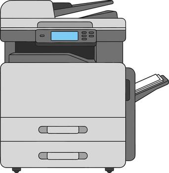 Simple Line Art Multifunction Printer Machine with Paper Output Illustration vector