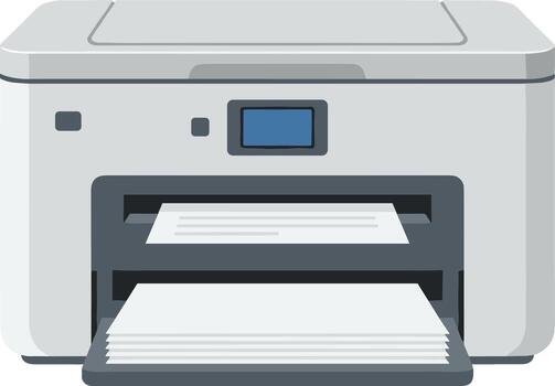 Flat Style Detailed Printer Machine Illustration and Paper Output Design vector