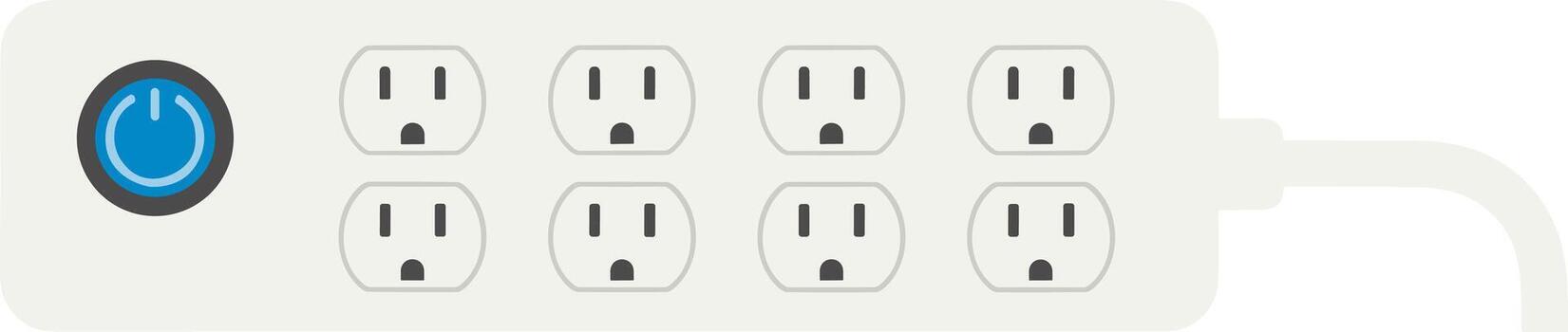 Simple Flat Design Power Strip Outlet with Eight Sockets and On Button vector