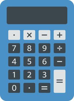 Flat Style Blue Office Calculator with Buttons for Math Calculation vector