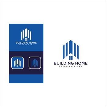 Abstract Building Logo in Blue and White with Text and Icon Variations vector