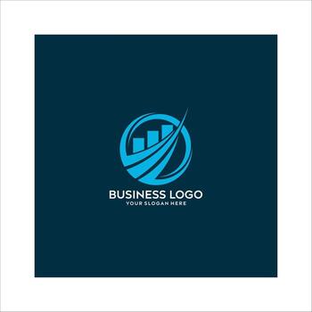 Abstract Business Logo Design with Rising Bar Chart and Orbiting Lines on Blue Background vector