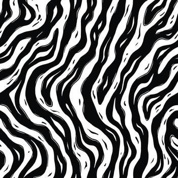 Black and white wavy organic stripe pattern resembling zebra print vector
