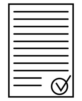 mínimo documento icono con horizontal líneas, aprobación estampilla, y bolígrafo marca, ideal para temas de contrato, acuerdo, firma, legal forma, y negocio flujo de trabajo. vector