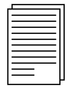 Minimal icon of two overlapping documents with horizontal lines, ideal for themes of file management, paperwork, writing, reading, office workflow, and data handling. vector