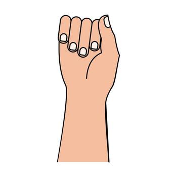 Raised human fist with curled fingers and thumb outside, shown in clean cartoon style on white background, symbolizing strength, unity, action, and determination. vector