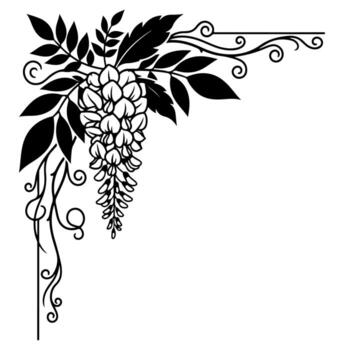 Black and white corner design features floral elements and ornate scrollwork vector