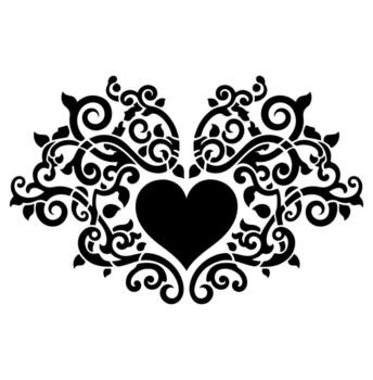 Silhouette design of a heart in a symmetrical frame with floral details on a white backdrop vector