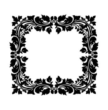 florido, simétrico, negro floral marco en blanco antecedentes. rectangular forma con hojas y curvas vector