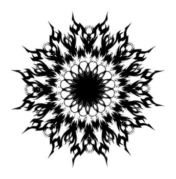 Black and white symmetrical design featuring flame-like shapes arranged in a circular pattern vector