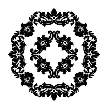 un simétrico floral modelo con concéntrico círculos, prestados en negro y blanco vector