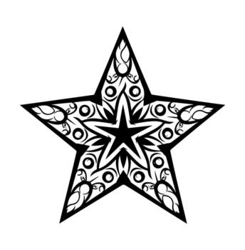 A black and white star design with intricate patterns within the points vector