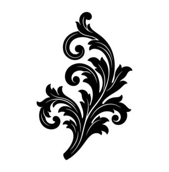 Elegant black floral scrollwork design with leaves and curls, isolated on white background vector