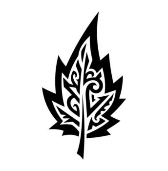 Black and white leaf illustration with sharp edges and intricate internal design vector
