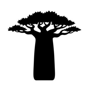 Silhouette of a large tree with a thick trunk and a crown of leaves vector