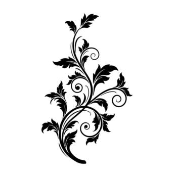 Black botanical scroll on white background, intricate leaves and curls vector