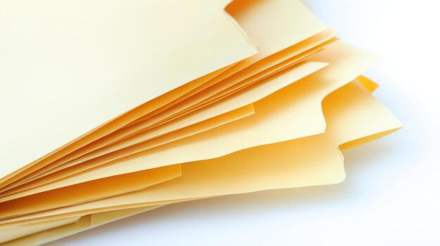 a pile of yellow folders on a white background photo