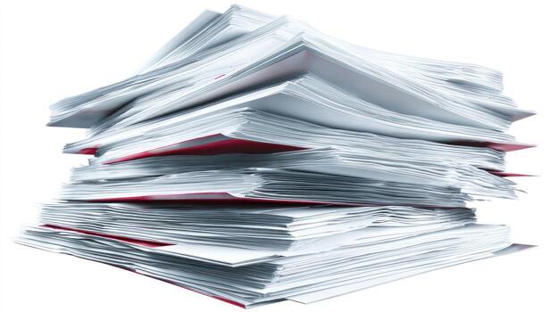 a stack of papers on a white background photo
