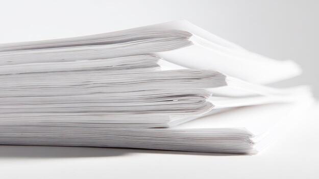 a stack of papers on a white surface photo