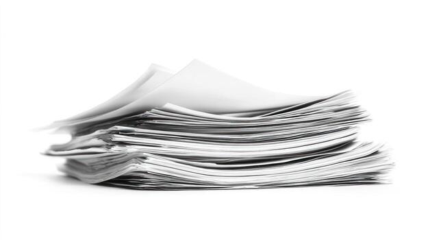 Stack of white paper sheets on white background photo