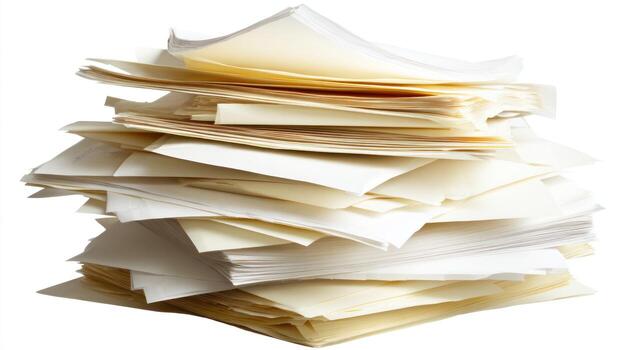 Pile of paper documents isolated on white background photo