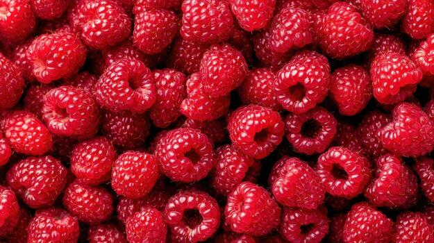 Fresh red raspberries background close up full frame photo