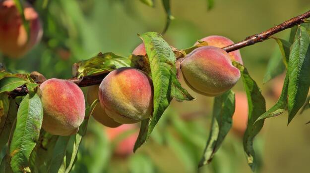 peaches on a tree branch photo