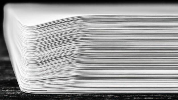 Close up shot of stacked white paper with soft lighting photo