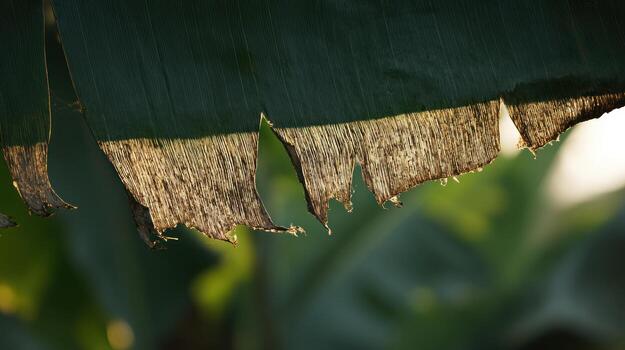Close up shot of banana leaf with sunlight photo