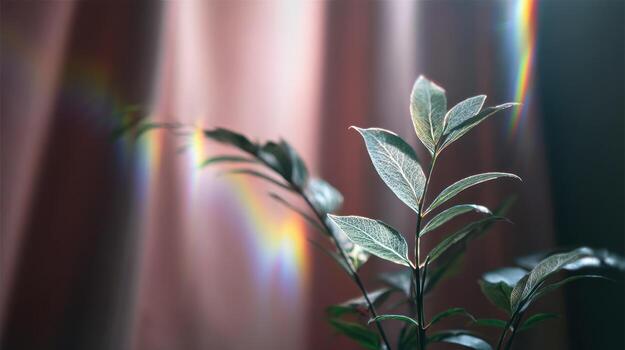 Plant branch with leaves and light flare background photo