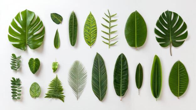 various green leaves arranged in a circle on a white background photo