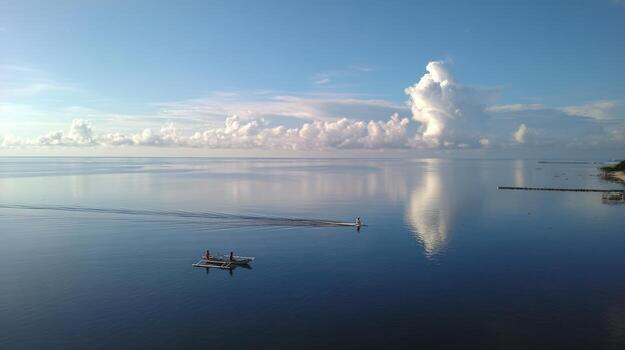 Calm ocean landscape with reflecting sky and clouds photo