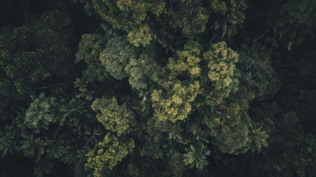 Aerial view of lush green tree canopy dense forest photo