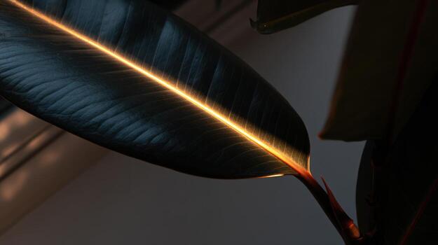 Close up shot of a large leaf with sunbeam photo